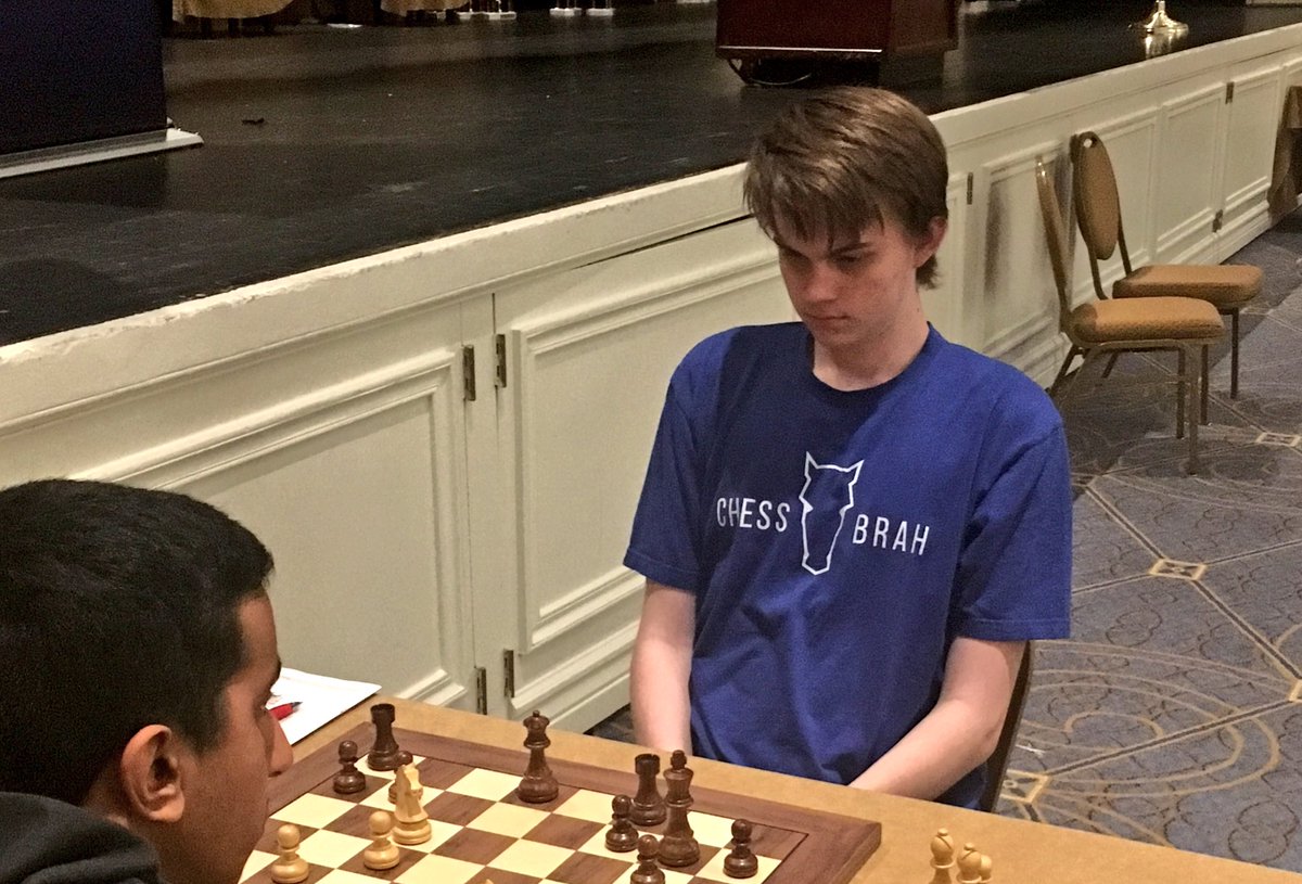USChess's tweet image. We have a @chessbrahTV fan in Board 2 of the High School Champs. Josh Posthuma has black against last year's champ: IM Kesav Viswanadha