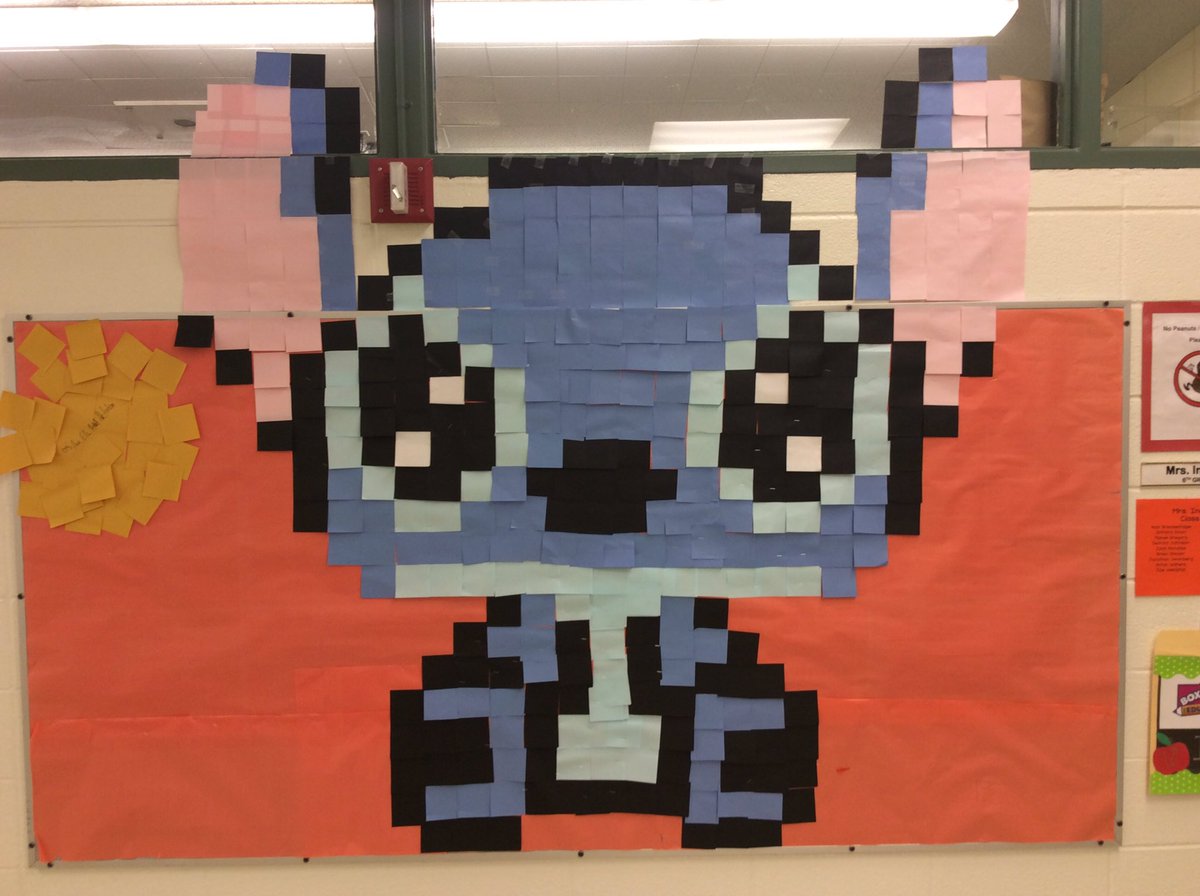 BrookwoodArt's tweet photo. @theSMSD #artmattersSMSD #Brookwoodpride Round 3 6th grade post it art. Love the Stitch https://t.co/e7dg5q71eg
