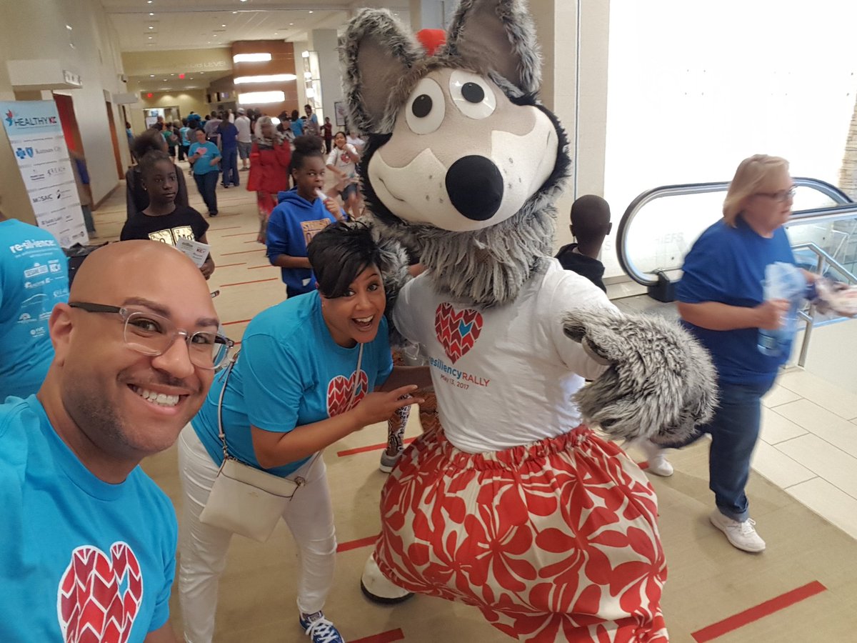 carlaygibson's tweet photo. KC Wolf is enjoying the festivities w/ me &amp; Robert @kcchamber  @resilientkc1 Resilience Rally.  @REACHHealthcare https://t.co/bH2bJWbWoB