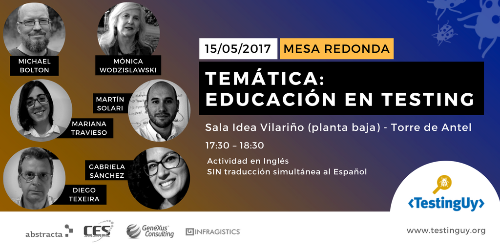 testingUY's tweet photo. ¡Lunes en #testinguy!
Mesa redonda: educación en #testing con @michaelbolton @martinsolari @Gabyeke Diego, Mónica y  Mariana https://t.co/rCiDNrcwxB