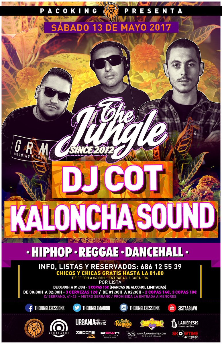 ESTA NOCHE!!
13.Mayo!! @TheJungleMadrid 🔥
<a href="/DjCotOficial/">DJ ₵O₮</a> &amp; <a href="/kalonchasound/">KALONCHA</a> 
Listas y reservados: @ListasDeSista #HipHop #Reggae #Madrid