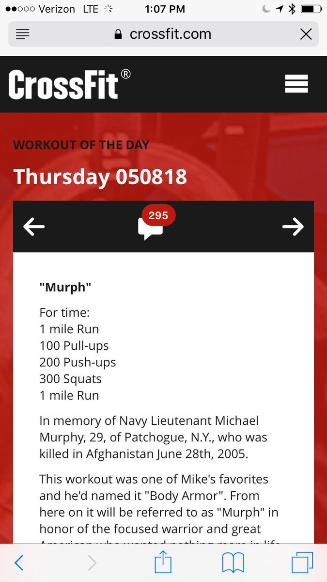 Just knocked out #Murph in record time. Great #CrossTrain for my 50 mile run program. Thx #LieutenantMurphy #R96❤