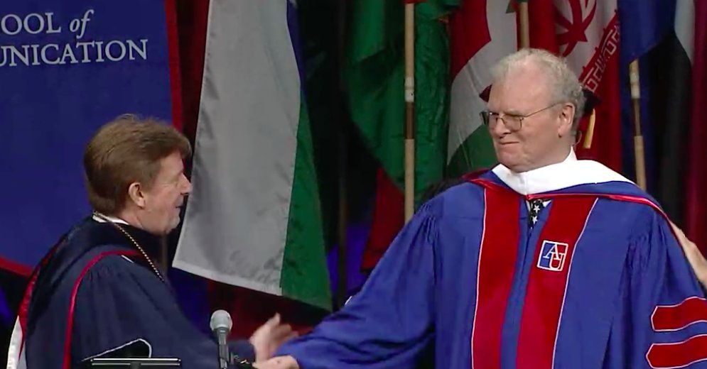 AmericanU's tweet photo. Sir Howard Stringer, former President of CBS and former CEO of Sony Corporation, is @AU_SOC's honorary degree recipient #2017AUgrad https://t.co/RuUEoyNezr