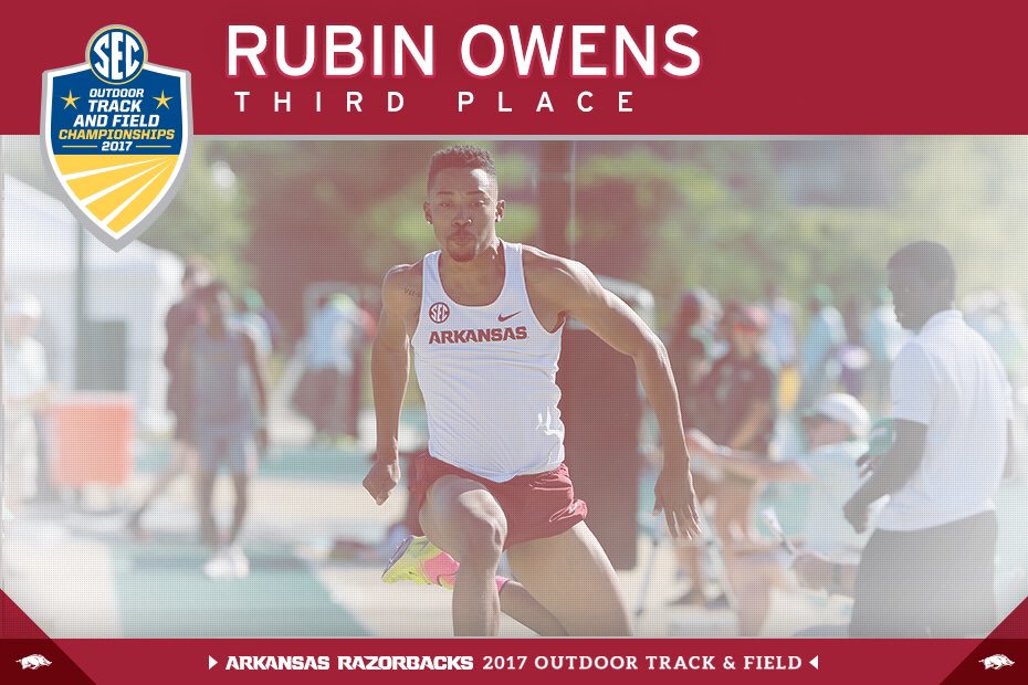 RazorbackTFXC's tweet photo. Big time performance by @RubinOwensTandF to take 3rd Place in the Triple Jump! Broke his PR 3 times &amp; finished at 52-3 3/4! #WoooPig https://t.co/4ys7B9tcty