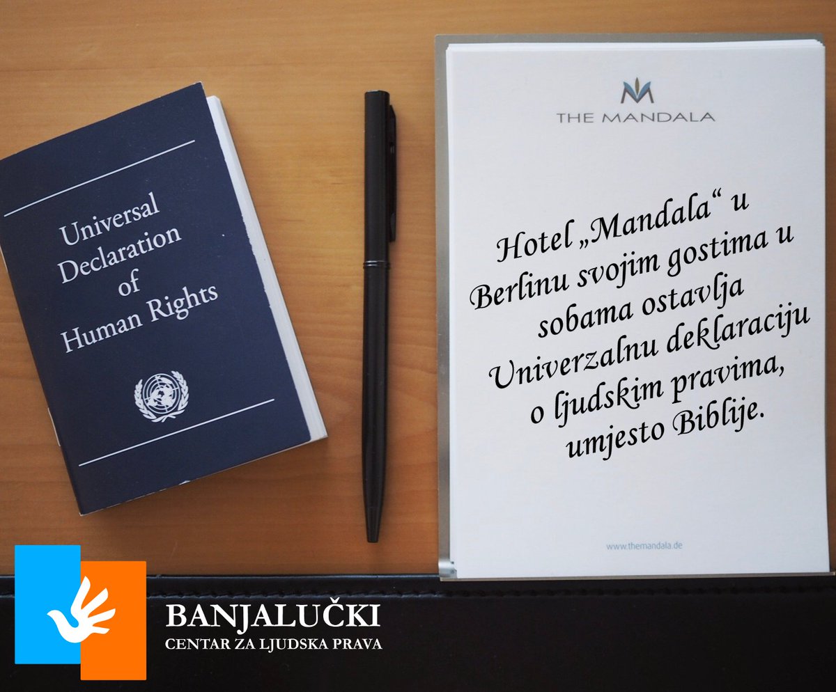 blcentar's tweet photo. Hotel „Mandala“ u Berlinu svojim gostima u sobama ostavlja Univerzalnu deklaraciju o ljudskim pravima, umjesto Biblije. #LjudskaPrava https://t.co/T27GLVz8vL