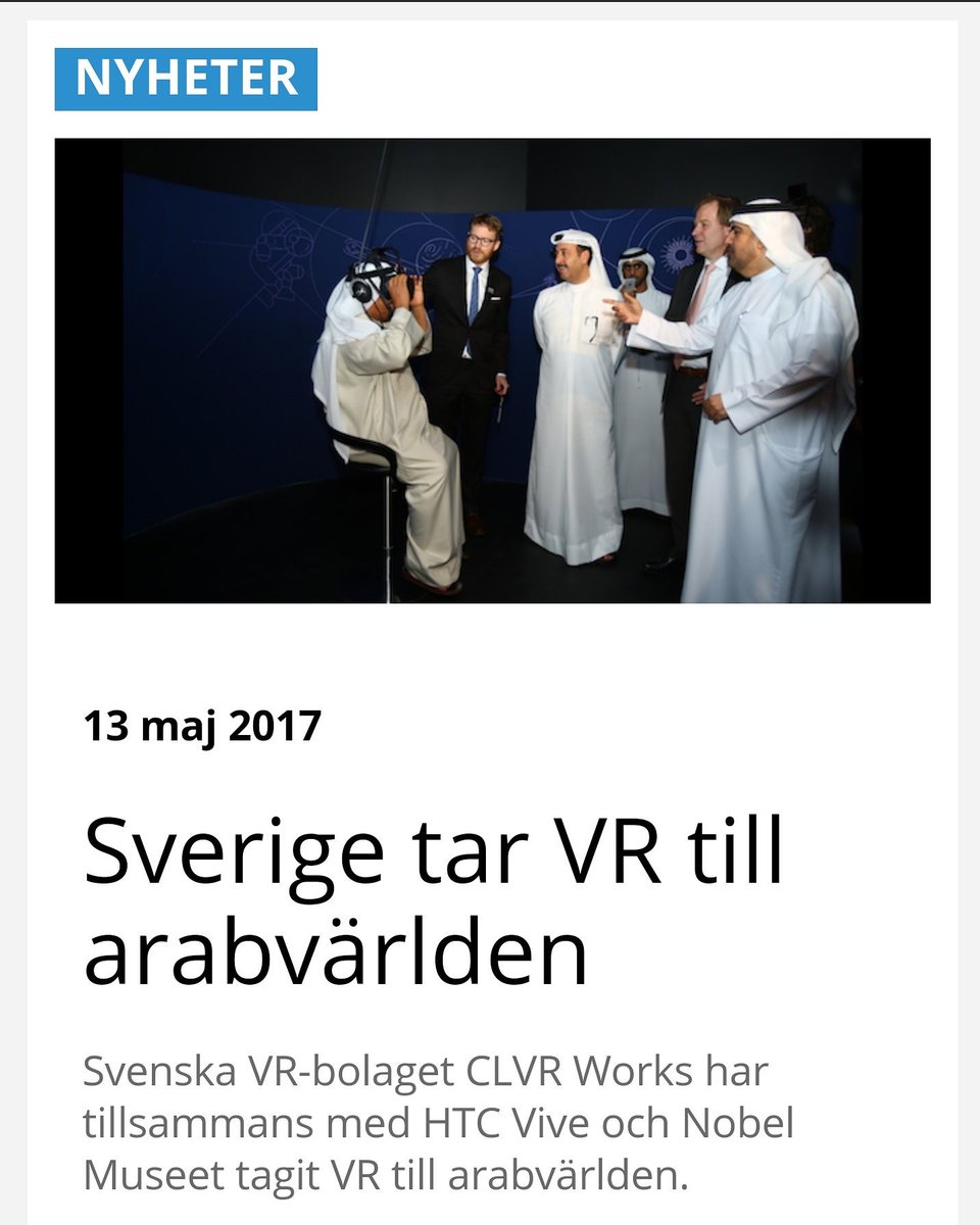 'Sweden takes VR to the Arab Emirates'
@clvrworks @NobelMuseum @htcvive #Sciss #VR #education @dagensanalys