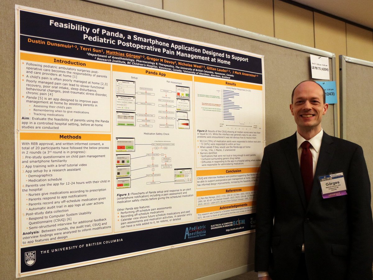 MatthiasGoerges's tweet image. In-hospital feasibility results of Panda, our pediatric pain management app prototype, presented at #iars2017. @sun_terri @MarkAnsermino