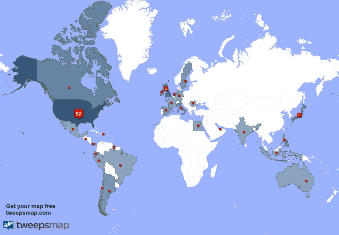 My followers live in 28 countries: USA(51%), UK.(12%)... tweepsmap.com/!Clify_Chu Get your free map!