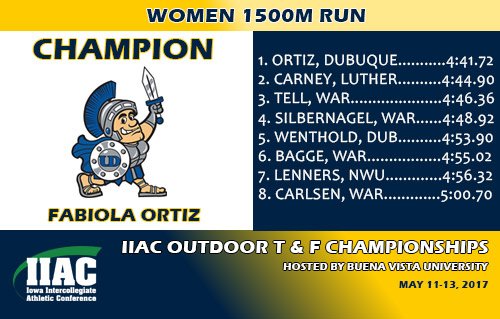 IIAC_Track's tweet photo. .@UDubuqueSports Fabiola Ortiz captures her second title of the weekend, taking the 1,500m run. #IIACOTF17 https://t.co/h34SL5RUMS