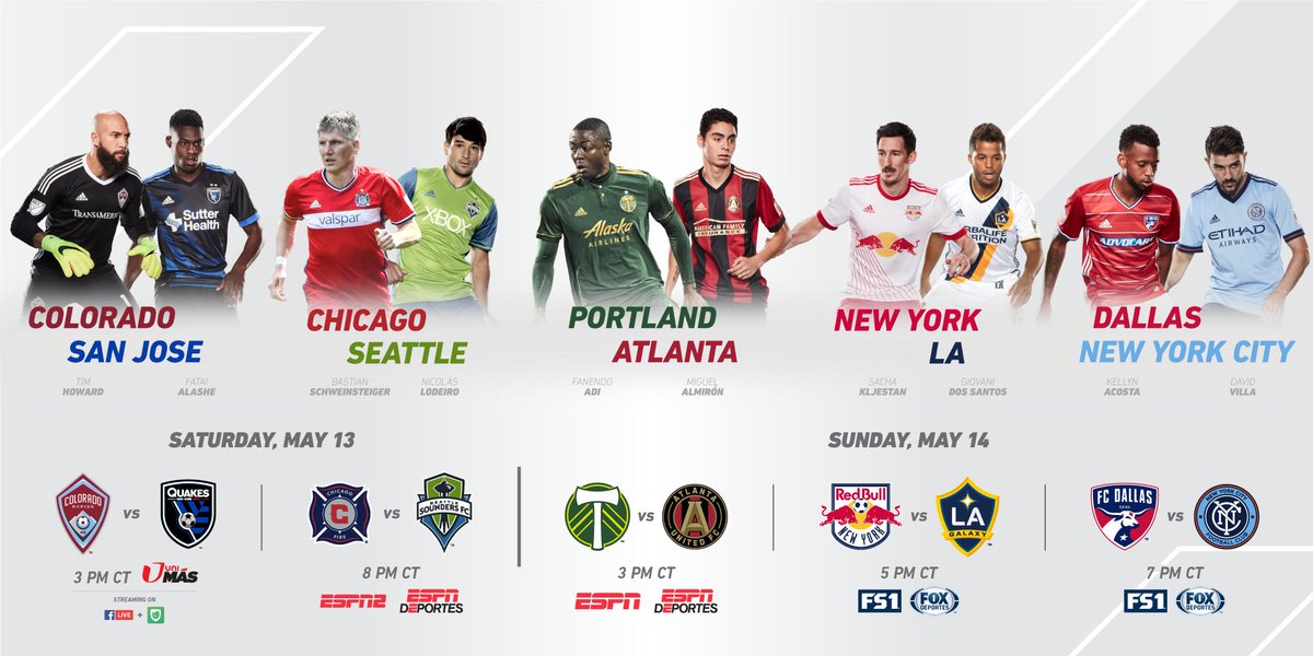 Wow, there are so many @MLS soccer games on national television this weekend. And they're starting soon! ⚽️ https://t.co/rjcB0fuJvh