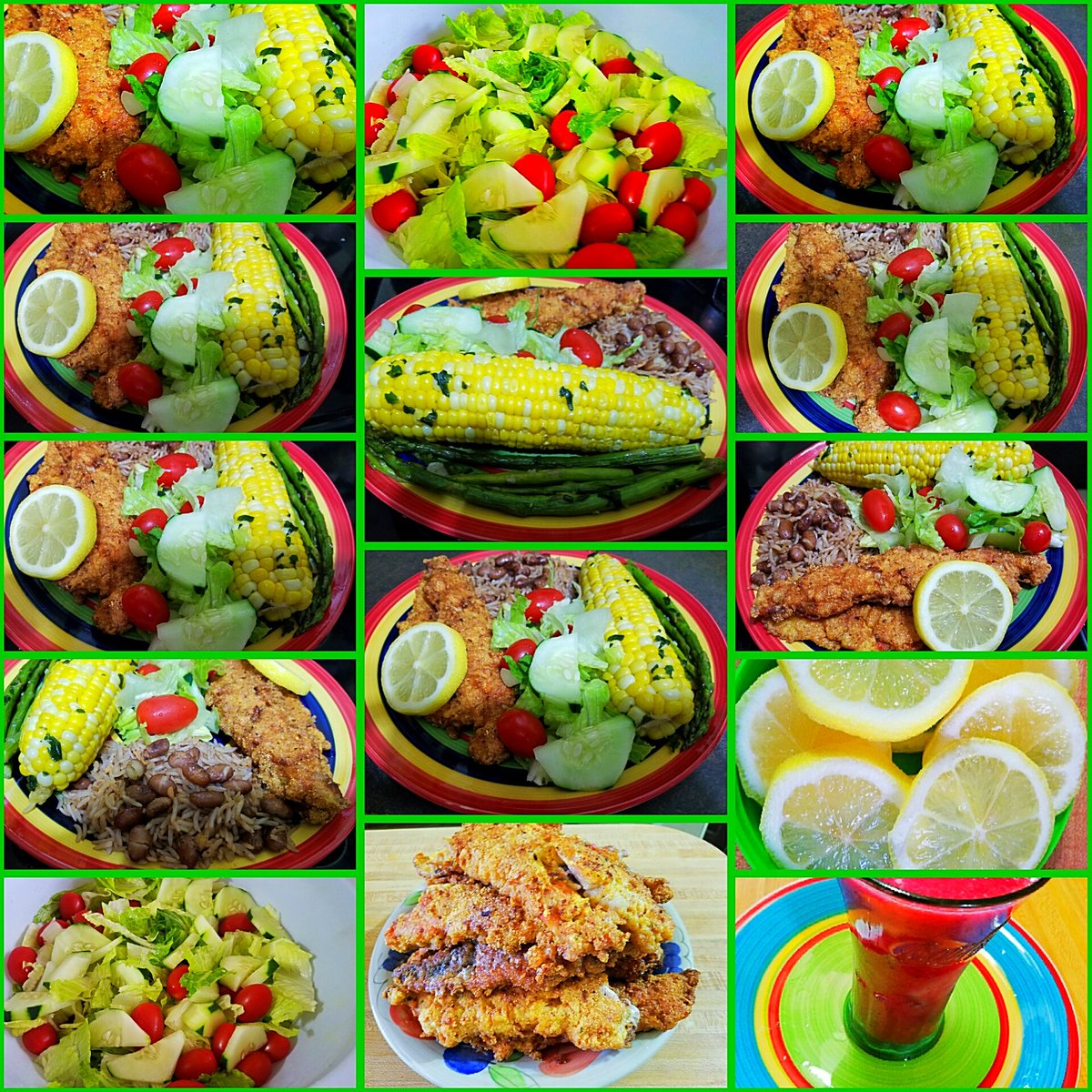 EveLkCuisine's tweet photo. Yummy delights #food collage #saladdish #cornonthecob #fishfillet #lettuceandtomatoes #moreingredients #savoryanddelicious #creativechef. https://t.co/WlCTgXodQG