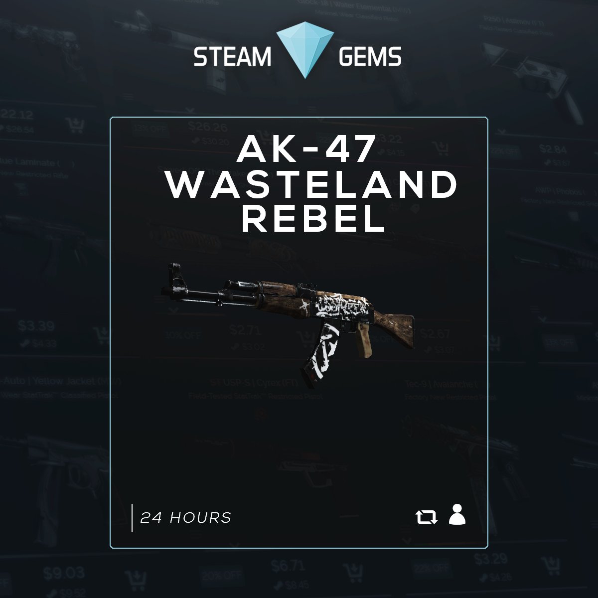SteamGems's tweet photo. 🎁 AK-47 WASTELAND REBEL

* ReTweet &amp; Follow Us

* VISIT https://t.co/unKXMiSZRp  

* Activate our Notifications

 #CSGO https://t.co/JgB3pJ72FD