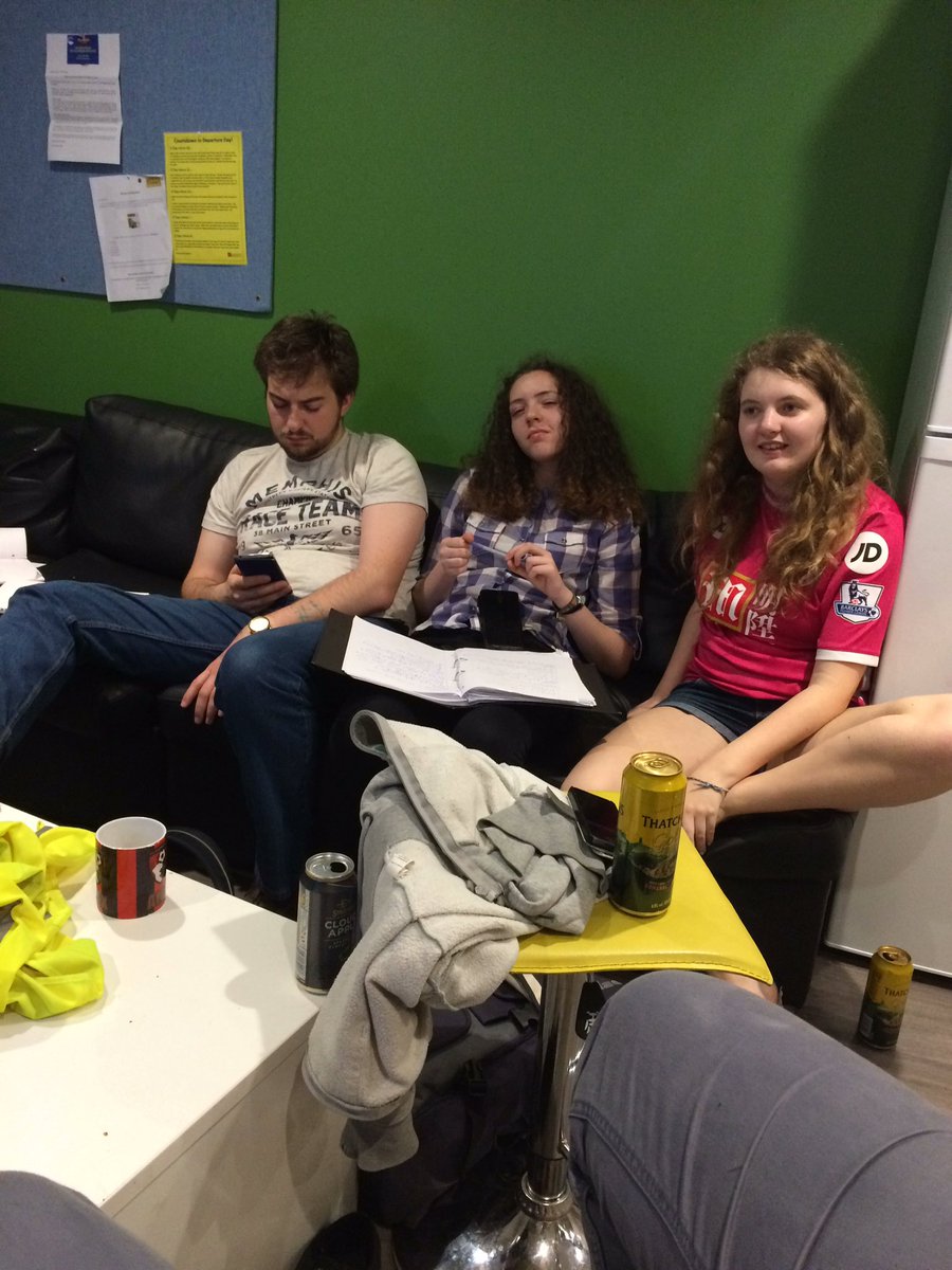 UoBGaS's tweet photo. #bbceurovision James Alex Sarah and Martin hosting a Euro-revision party. Exams start Monday, but can't miss Eurovision! https://t.co/LupzyUrcx6