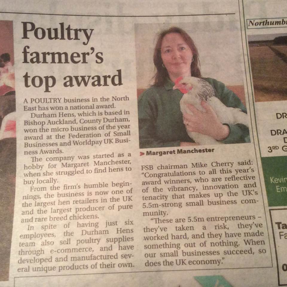 Durham_Hens's tweet photo. @FSB_Voice @Worldpay_UK @FSBnortheast @ @FSBwomen @TC_MBE We made 'The Journal' today! #fsbworldpayawards #SBS https://t.co/W7PueSnIhK