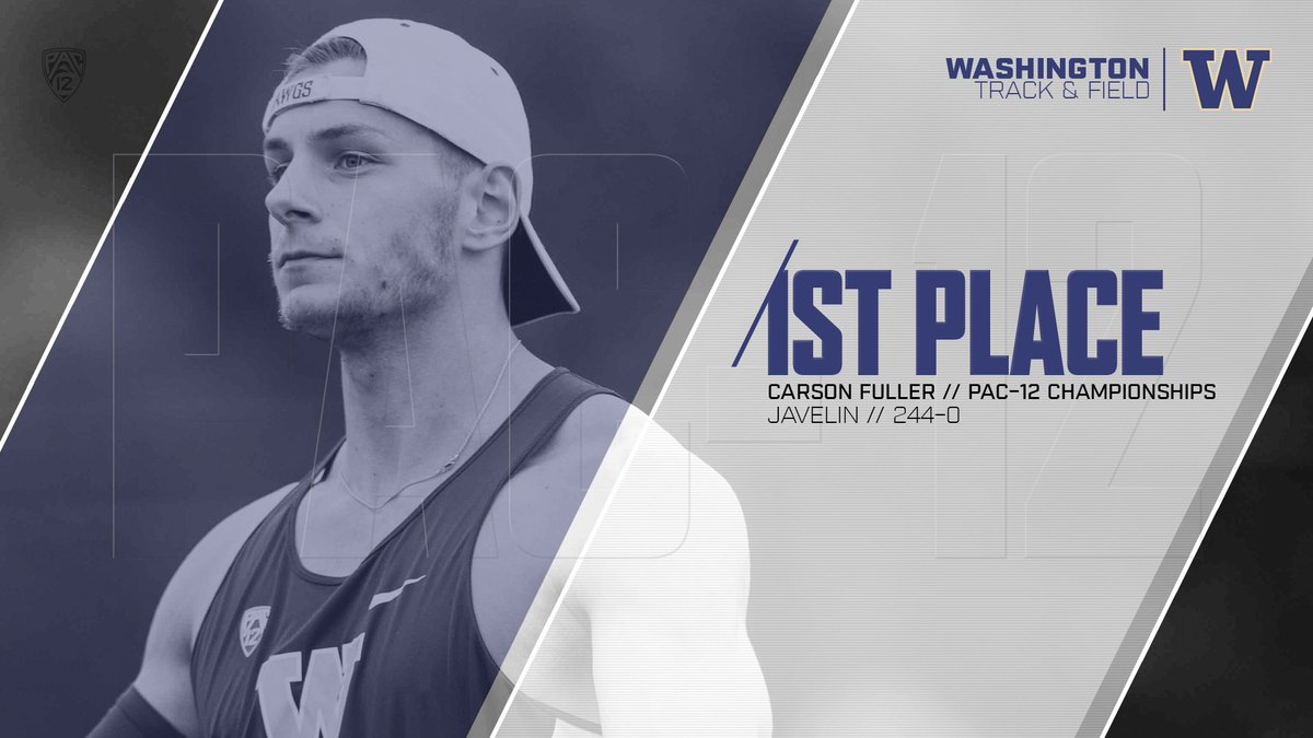 UWAthletics's tweet photo. Carson Fuller. #Pac12TF Champion.

Fuller wins the javelin with a PR of 244-0 at Hayward Field. #UWHuskies https://t.co/OUTMFcjAys