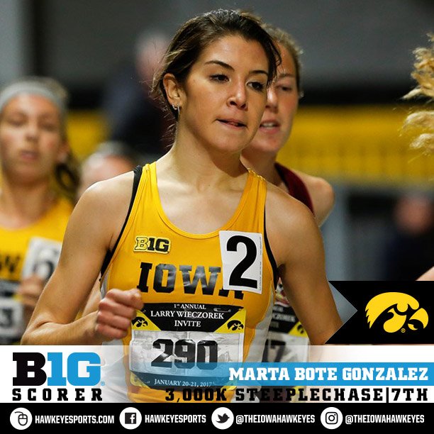 IowaXC_TF's tweet photo. Marta Bote Gonzalez placed 7th in the 3,000 meter steeplechase! #ClimbTheMountain #BigTenTF https://t.co/GY9C984ZRF