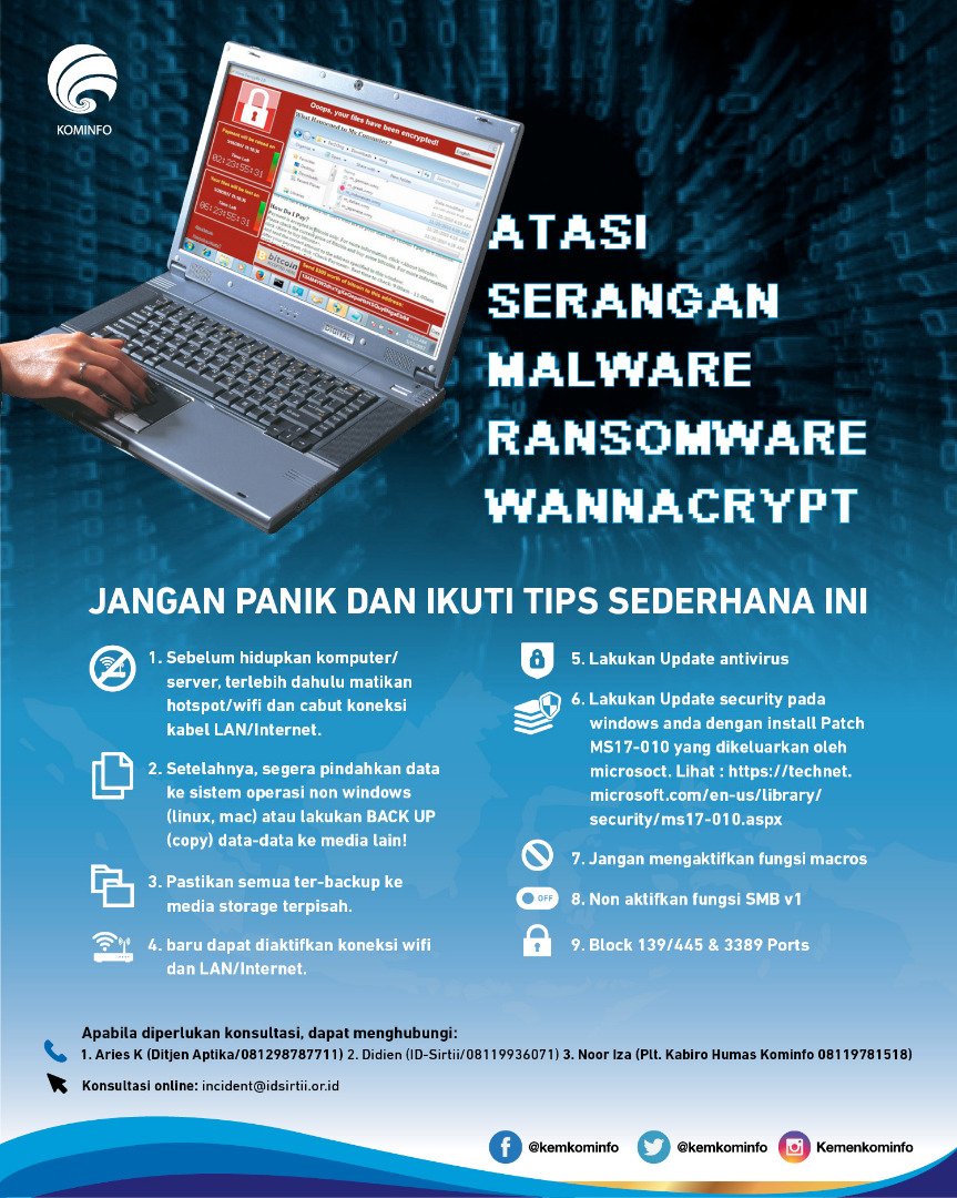 SobatKom, berikut tips untuk atasi serangan Malware Ransomware Wannacrypt
