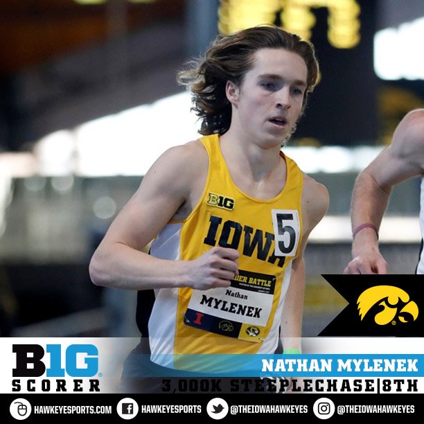 IowaXC_TF's tweet photo. Another scorer in the 3,000 meter steeplechase! Nathan Mylenek finishes 8th with a time of 8:56.78 #ClimbTheMountain #BigTenTF https://t.co/7ey1WaBoUT