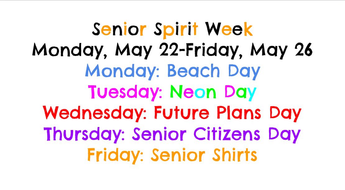 MHS__2017's tweet photo. start planning outfits now!!! senior week is May 22-May 26 https://t.co/FjfUILZKEv