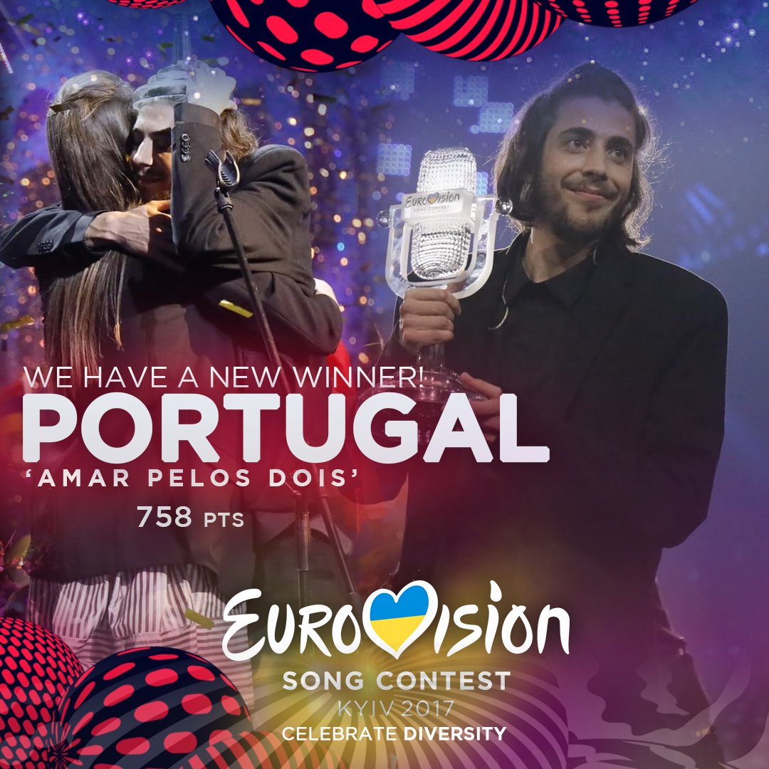 wiwibloggs's tweet photo. The winner of 62nd Eurovision Song Contest is PORTUGAL! 🇵🇹 Congratulations ❤ #CelebrateDiversity #Eurovision #Kyiv #Portugal https://t.co/Z75yWynMgh