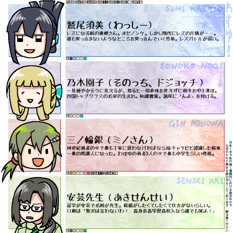 最近フォローしてくださった方向けに作った、私の描く『勇者であるシリーズ』の漫画における設定資料です(画像2枚) 