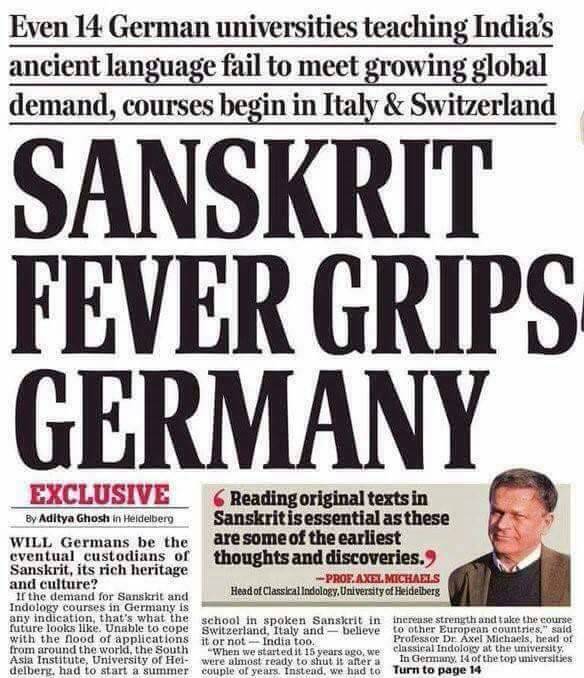 Sanskrit Fever Grips the Globe
14 German Uni's fail to meet growing global demand
&amp; here Hindu Parents make their kids learn German&amp;French