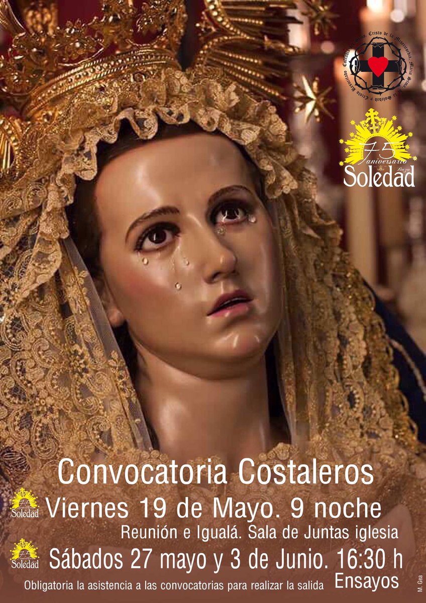Convocatoria costaleros de la Cofradía para #75aniversariosoledad