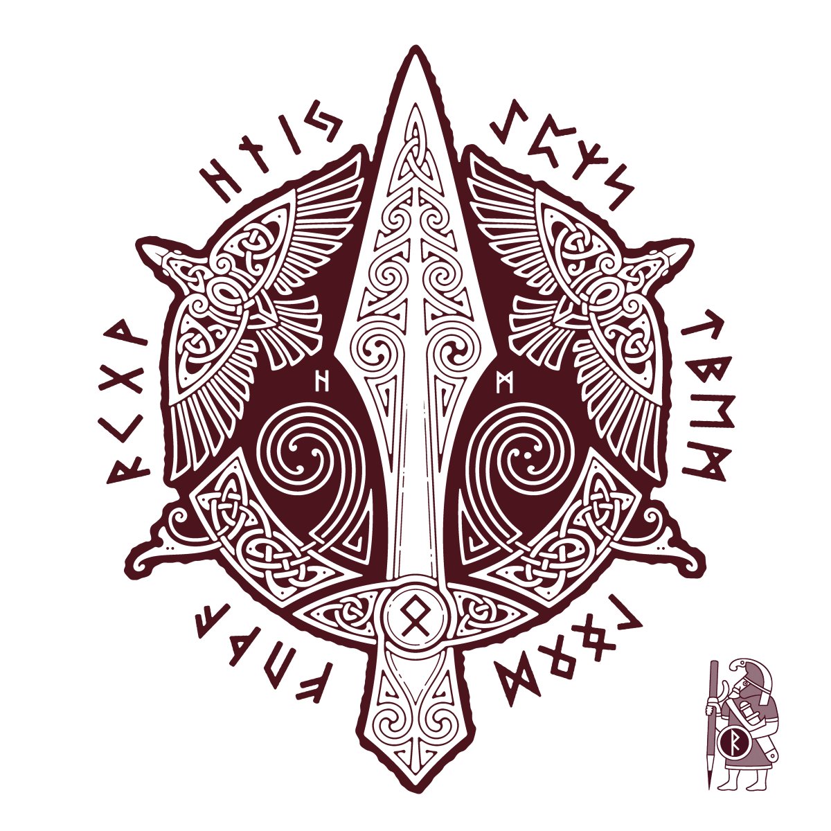 GUNGNIR Odin's Spear. #tattoo #Odin #Gungnir #spear #ravens #hugin #munin  #knotwork #Nordiques #futhark #runes #ArtsEd #Raidho, image size:1200x1200