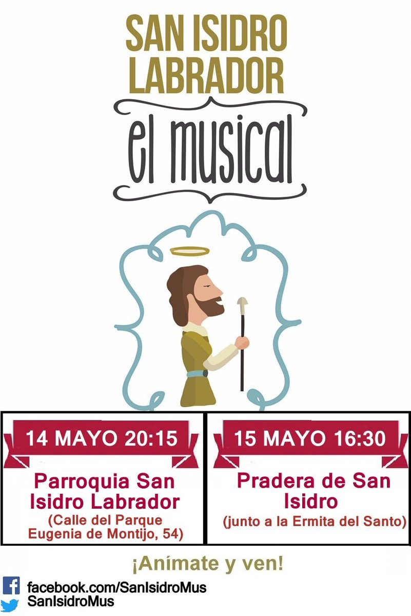 ¡HOY ES UN GRAN DÍA! En vísperas del día de nuestro patrón... musical en la PARROQUIA SAN ISIDRO LABRADOR a las 20'15, ¡¡VENTE!!