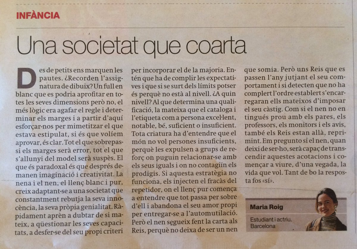 RosaSensat's tweet photo. "Tot el que sobrepassi els marges serà error, tot el que s'allunyi del model serà suspès" #MariaRoig @elperiodico_cat https://t.co/BH2NZAYIUy