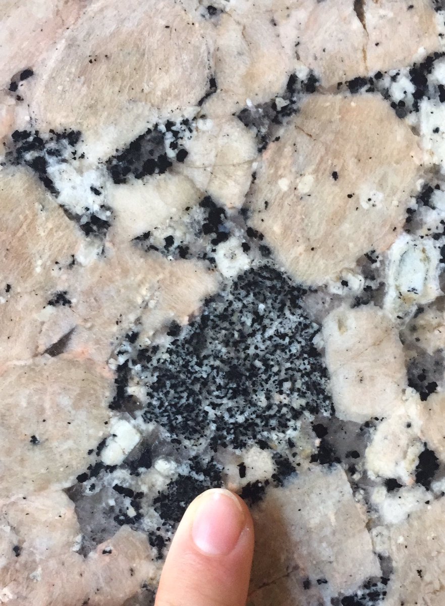 ign_petrology's tweet photo. Crazy K-feldspar megacrystic granite in a friend's kitchen worktop. Never seen that many before. Nice enclaves too! https://t.co/sXohLP0QpR