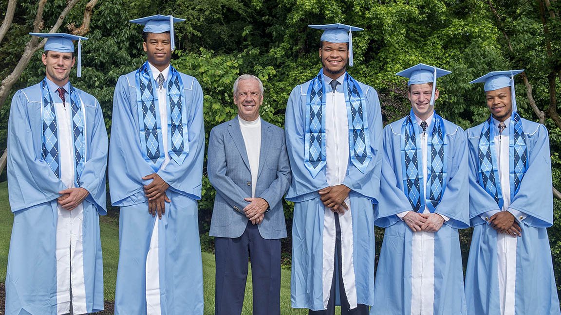 UNC_Basketball's tweet photo. Congrats, 2017 Tar Heel graduates! 
#GetIntoIt https://t.co/0aVJ3o7PbG