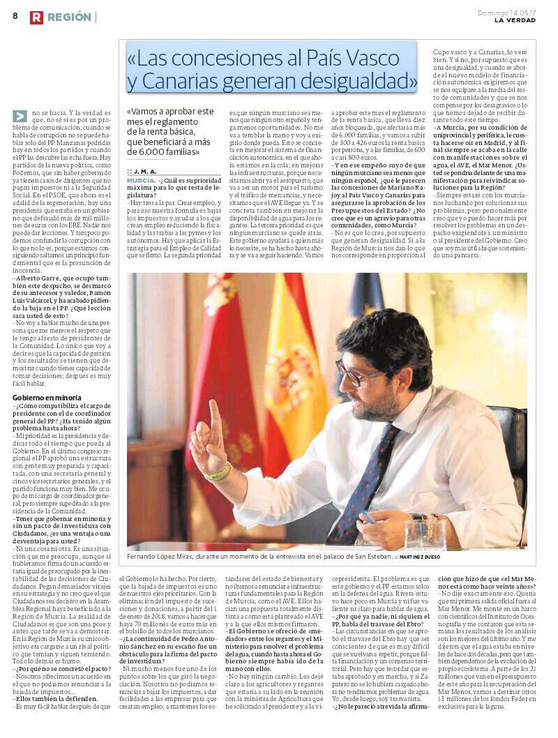 Os dejo la entrevista que me ha hecho <a href="/laverdad_es/">laverdad_es</a> . Espero que os guste. RESPONSABILIDAD y COMPROMISO con un millón y medio de murcianos