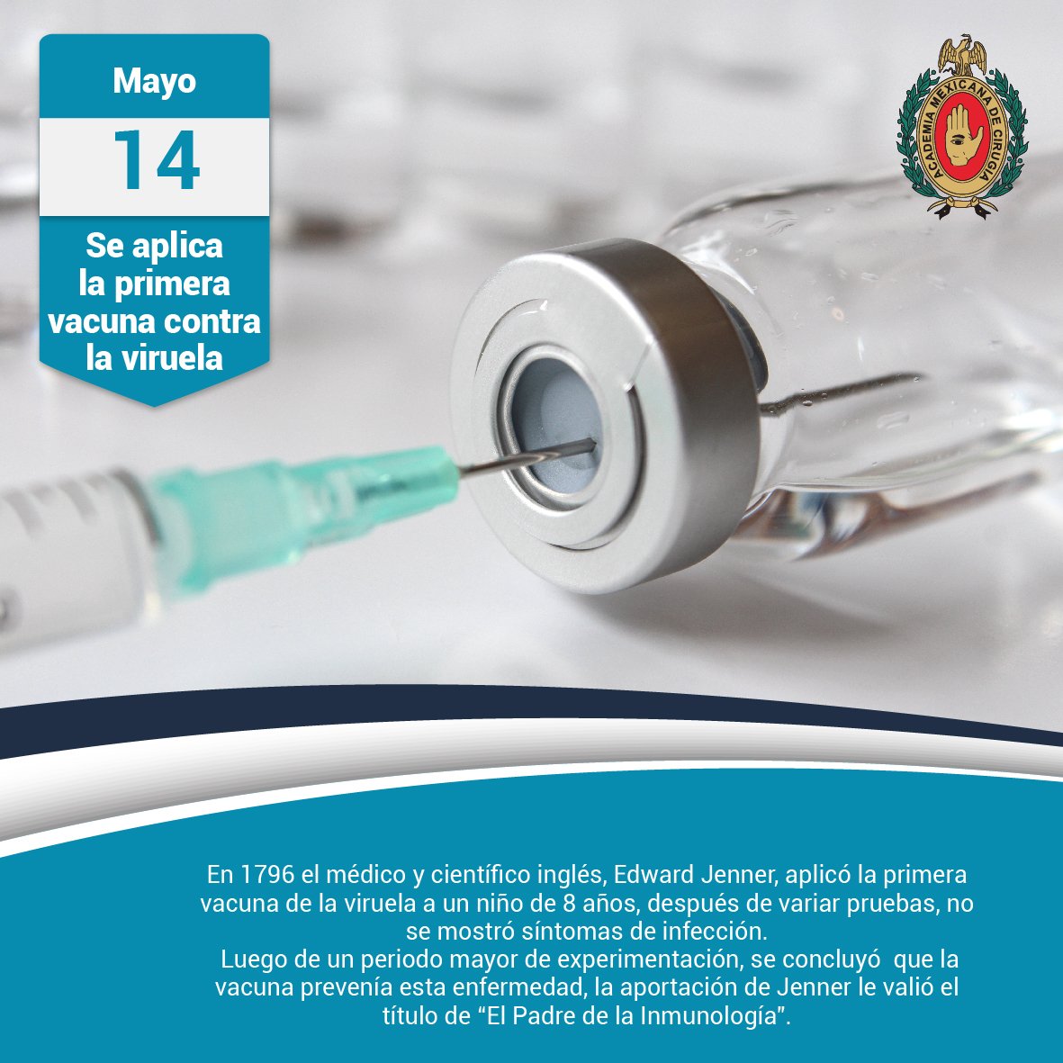 AcademiaCirugia's tweet photo. Un día como hoy se aplicó la primera vacuna contra la viruela. https://t.co/qiX9qo28vr