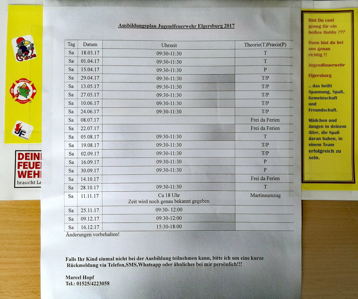 Ausbildungsplan 2017 der Jugendfeuerwehr Elgersburg 👦👧⛑🚒💨🚨