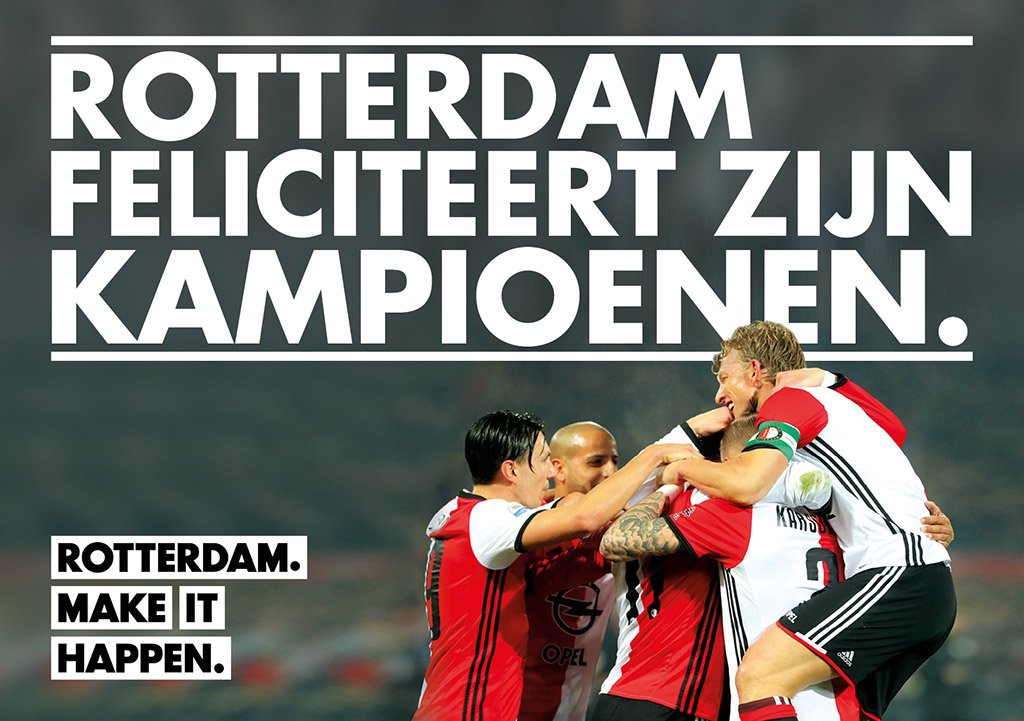 Ja!! <a href="/Feyenoord/">Feyenoord Rotterdam</a> is #landskampioen! De #huldiging is morgen om 12:00 uur op de #Coolsingel. Lees alle info op bit.ly/2oJuzKB #feyher