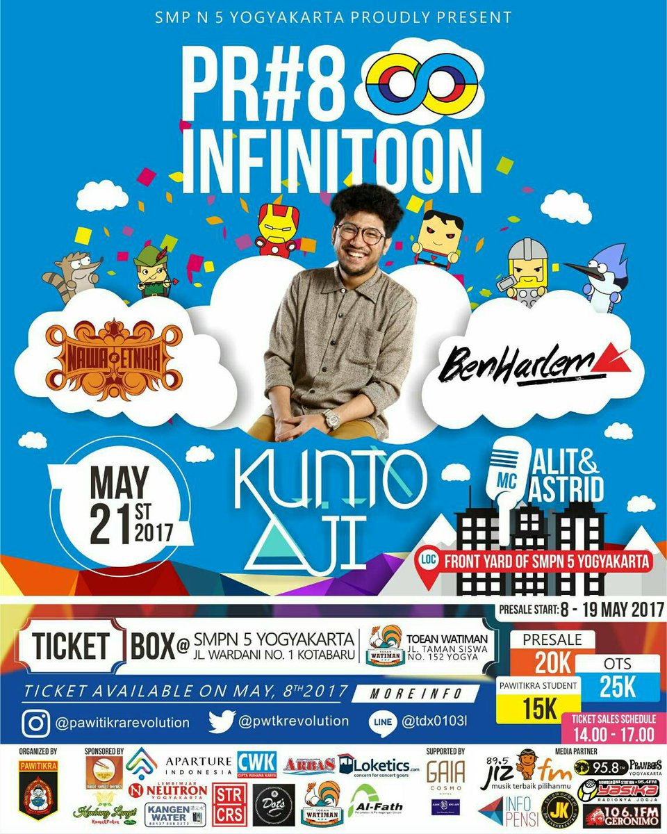 Pawitikra Revolution #8 "INFINITOON"
W/ <a href="/KuntoAjiW/">ᗰ ᘔ K ᑌ ᑎ</a> <a href="/nawaetnika/">nawaetnika </a> @benharlemyk
(21/5/17) @ SMPN 5 YOGYAKARTA
HTM: 15K-25K
Info: <a href="/PwtkRevolution/">Pawitikra Revolution</a>