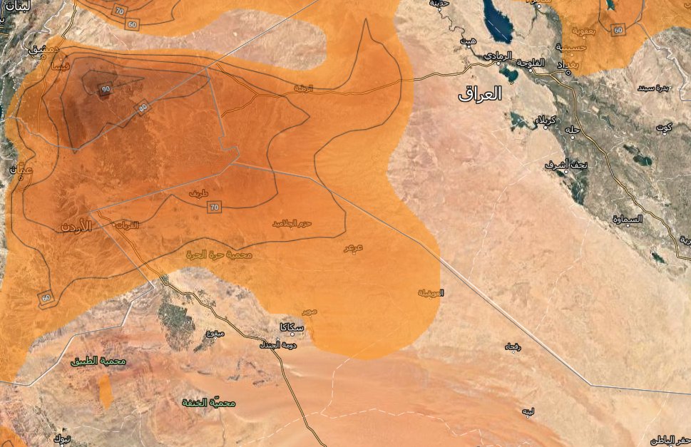 ArabiaWeatherSA's tweet photo. #تحديث 🔴
توقعات برياح نشطة و #غبار نهار الإثنين على مناطق الحدود الشمالية وتشمل #طريف #عرعر #سكاكا #القريات https://t.co/E3BTLPUAS0