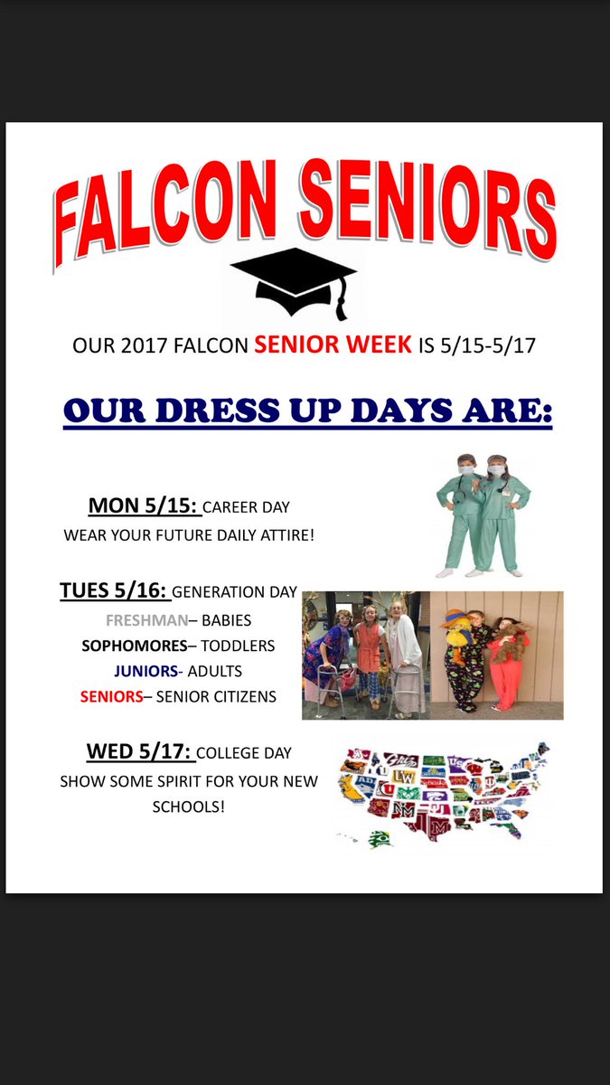FHH_FalconFury's tweet photo. #FalconSeniors it's your last week!!! Check out our #SeniorWeek schedule....starts tomorrow. https://t.co/oqRAHaNikb