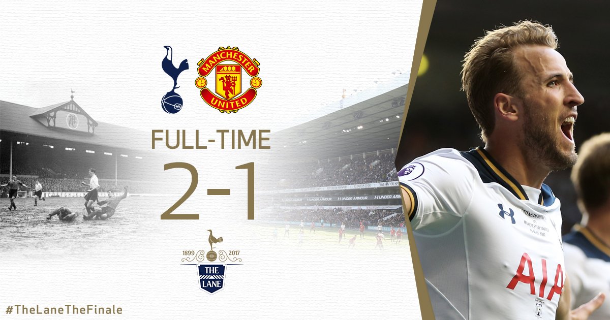 It's all over. We sign off from an electrifying White Hart Lane with a 2-1 victory over Man Utd. #TheLaneTheFinale #COYS