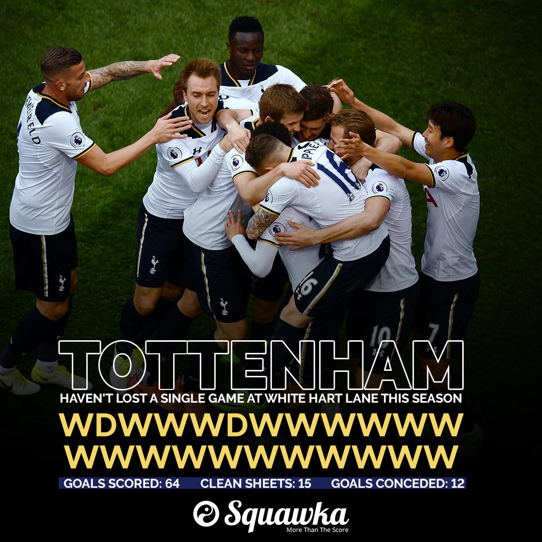 Squawka's tweet photo. Spurs haven’t lost a single game at White Hart Lane this season:

WDWWWDWWWWWWWWWWWWWWWWW

Wins: 21
Goals: 64
Conceded: 12

What a send off. https://t.co/853W5SpQX3