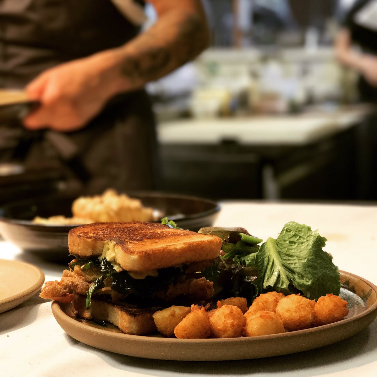 [SOFTSHELL CRAB SANDWICH] bacon, remoulade, amara, tater tots #brunch #springmenu #changeisgood #downtowndurham #zagatchefstowatch