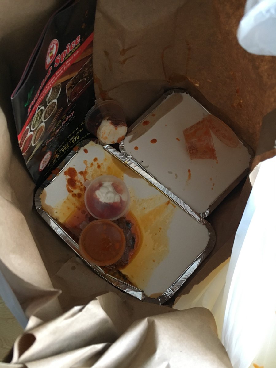 @hungryhouse Takeaway arrived with the sauce spilt everywhere. Disappointed 😔