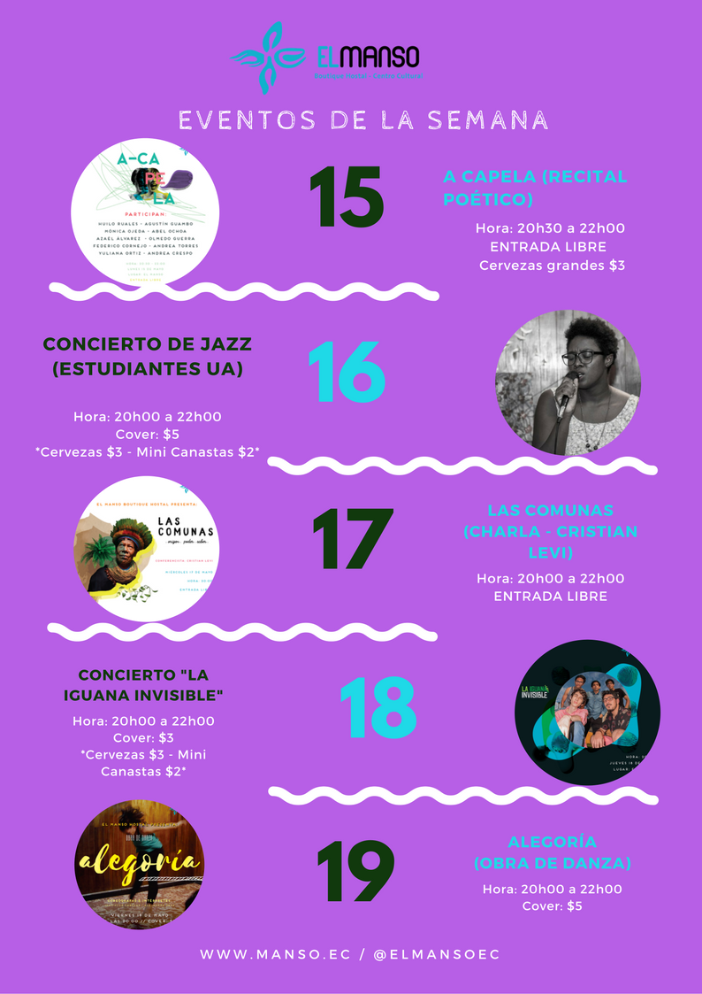 elmansoec's tweet photo. Estas son las actividades de culturales para ustedes en la semana
¡BIENVENIDOS!
#ViveElManso https://t.co/l93GJ5UYH9