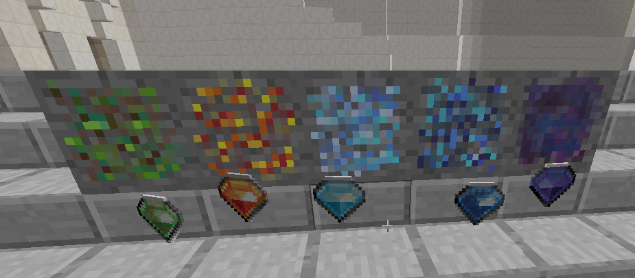 LearnToMod's tweet photo. We modded some elemental gems. Which one would be pick & why? Grass, Fire, Ice, Water, Darkness. #minecraft #ltmods https://t.co/EnvfcW4UON