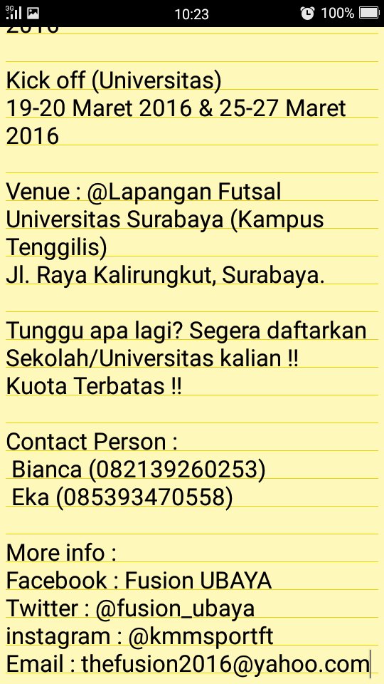 DPM_FT_Ubaya's tweet photo. Turnamen Futsal Se-JawaTimur "FUSION 2016" Segera daftarkan dirimu !! @Fusion_Ubaya #futsal #fusion #ubaya https://t.co/qp0stCK08C
