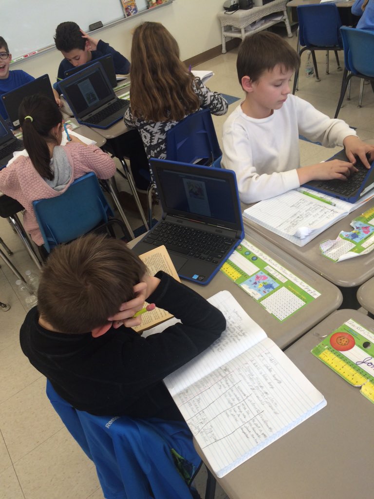 WPSWashington's tweet photo. It's hard work being a fourth grader. Good thing we have #chromebooks to compare texts! @MissNienhouse https://t.co/RRfdGP5JO6