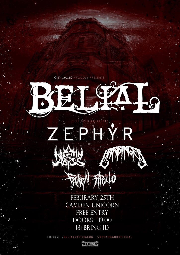 <a href="/BelialOfficial/">Belial</a>, Zephyr, A Night In The Abyss, Harbinger &amp; Fallen Apollo 25.02.16 FREE ENTRY #deathcore #uktm