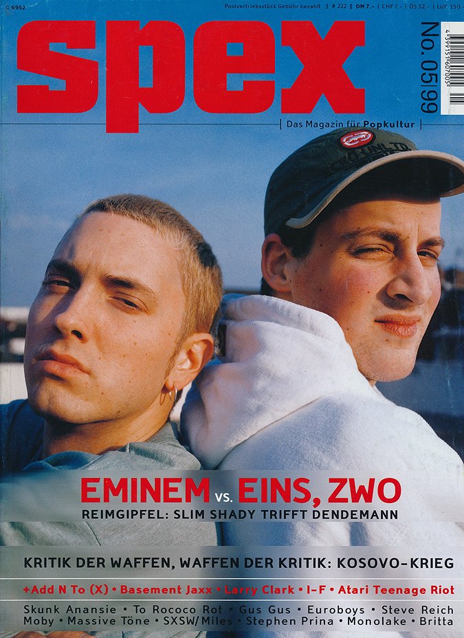 Man darf ja auch einfach nicht vergessen, dass <a href="/dendemann/">dende</a> mal zusammen mit <a href="/Eminem/">Marshall Mathers</a> auf einem <a href="/Spex/">SPEX Magazin</a> Cover war.GENIAL!
