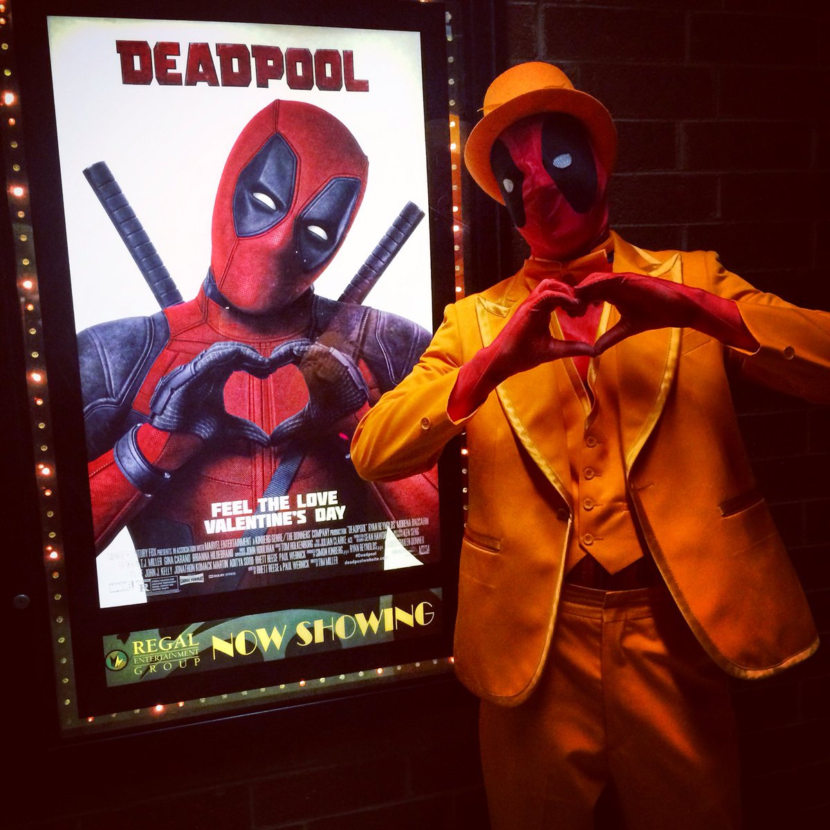 CheyenneLH's tweet photo. Deadpool opening night! @VancityReynolds #Deadpool #mercwithamouth #dumbpool #dumbanddumber #NC https://t.co/oUO50t7MuF